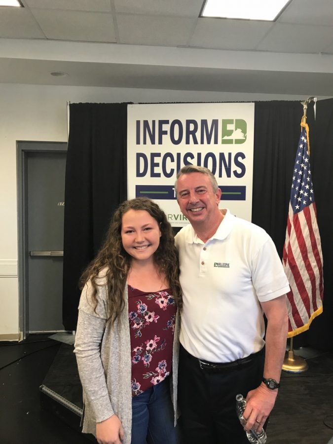 Enjoying an event hosted by Republican Ed Gillespie,
sophomore Audrey Fisher supports her favorite candidate
during the peak of the election.