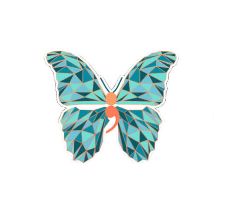 The Morgan's Message logo features a teal butterfly with a semicolon as its body, representing the memory of lacrosse player Morgan Rogers and solidarity for mental health awareness.